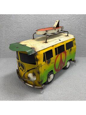 Volkswagon Camper Van Rustic Metal Art Sculpture Decor Surfer Hippie VW Bus